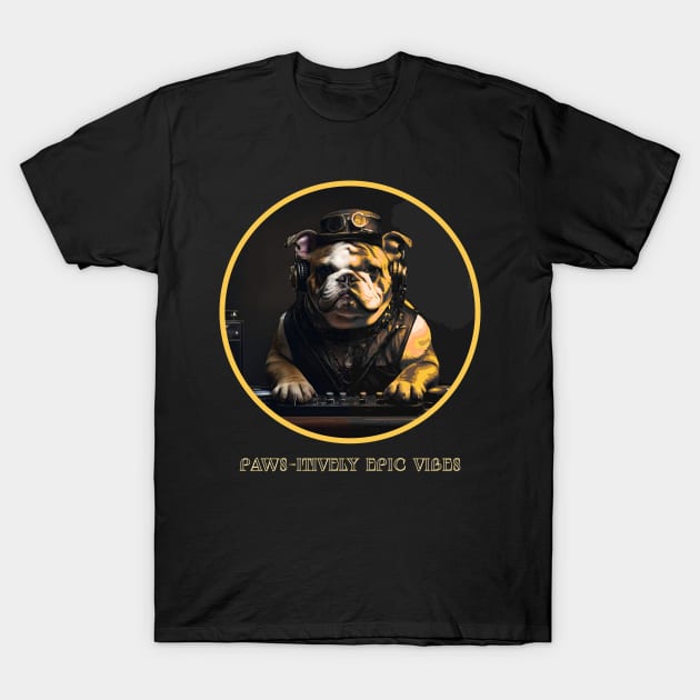 PAWS-ITIVELY EPIC VIBES DOG MIXING MUSIC DRESSED IN STEAMPUNK STYLE T-Shirt by StayVibing